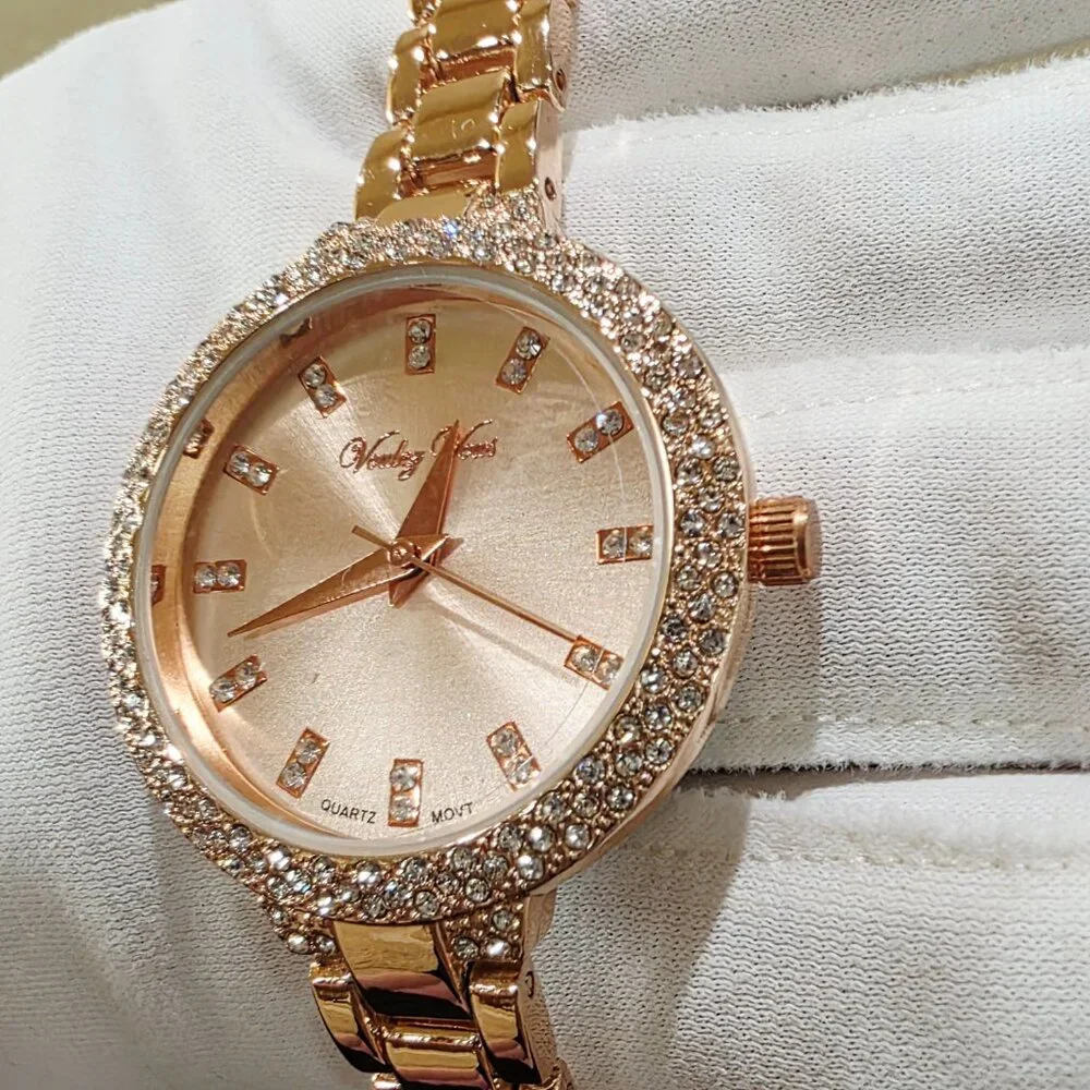 Voulez Vous Rose Gold Pink Crystal Accent Narrow Band Womens Wrist Watch New Bat